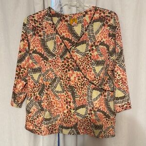 Ruby Rd. Pink and Orange Blouse Vibrant Top